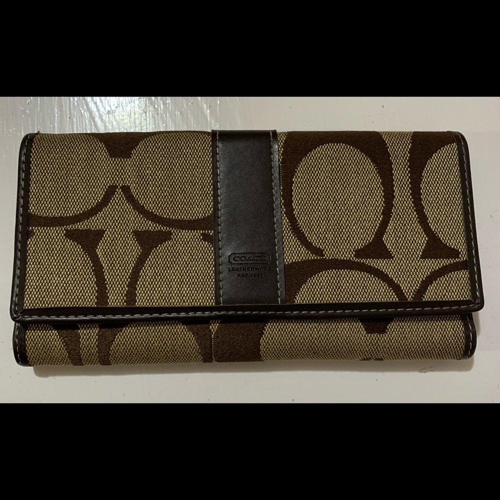Coach Embroided and Leather Long Wallet
